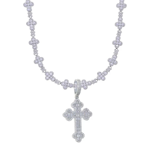 CHAIN AND CROSS CUBIC ZIRCONIA